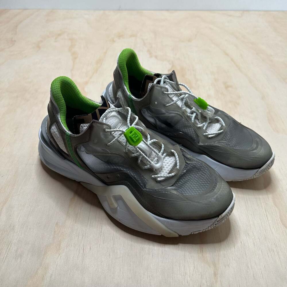 Fendi Flow Gray White Green Nylon Rubber Sneakers
